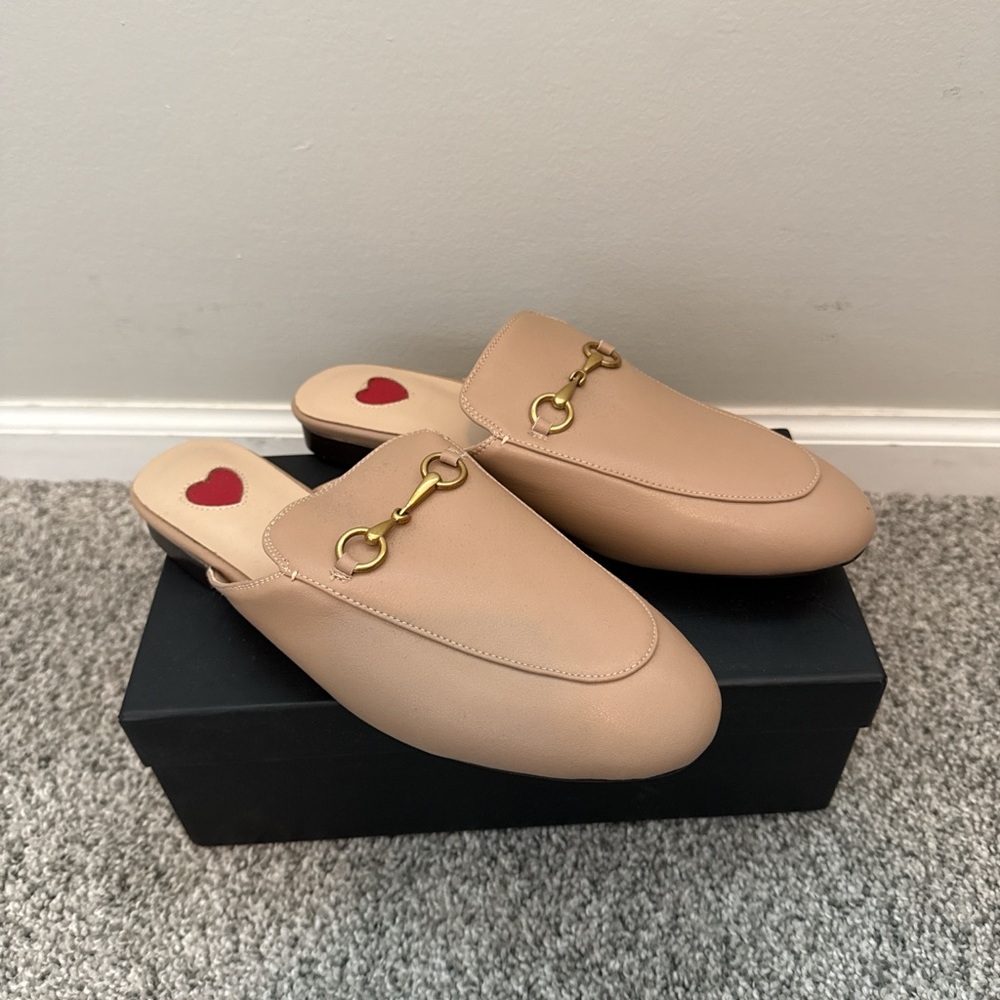 Beige Leather Slip-On Loafers